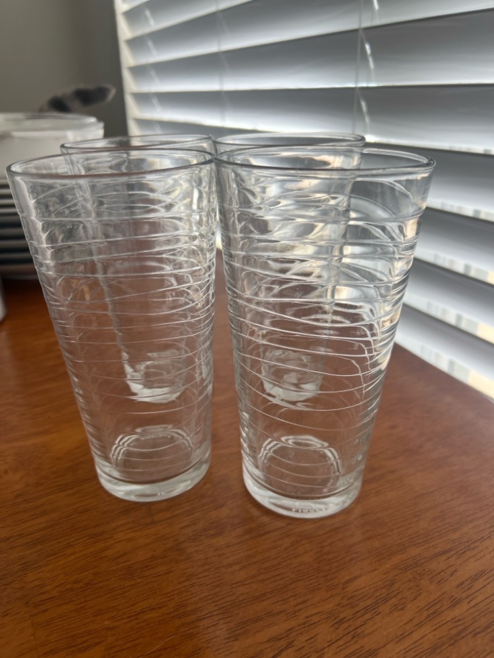 Clear Textured Striped Glass Tall Tumblers Set of 4